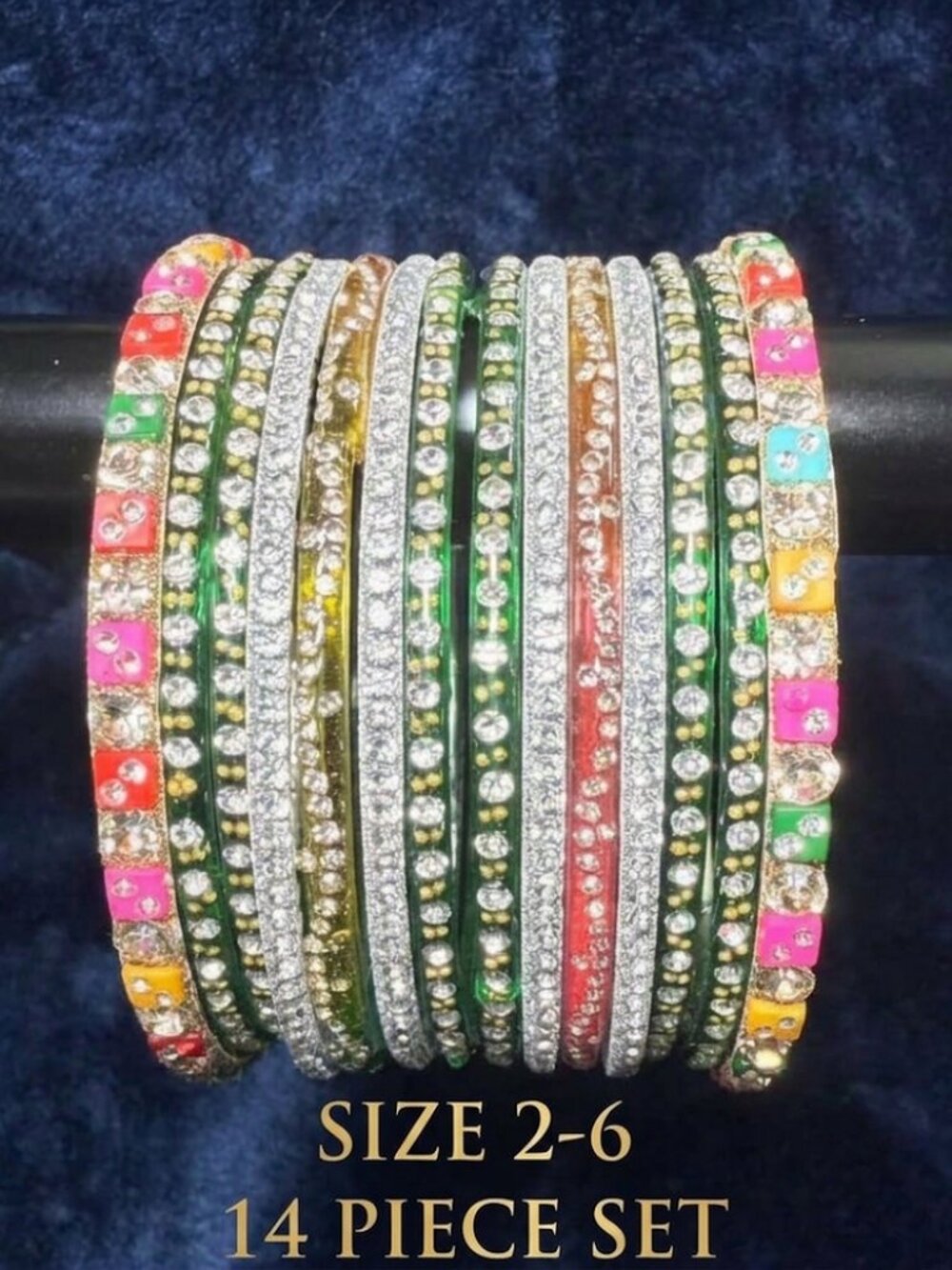 Traditional Rhinestone Bangle Set for Women - Ethnic Stackable Bridal Bracelets
